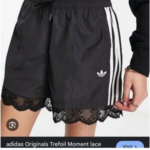 NWOT Adidas Black Athletic Shorts with Lace Trim Asian Size M / US Small